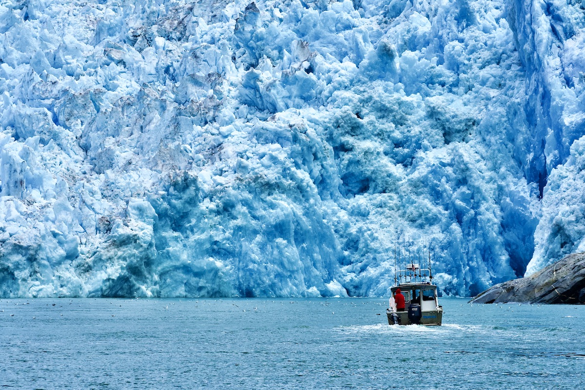 boat near glacier face