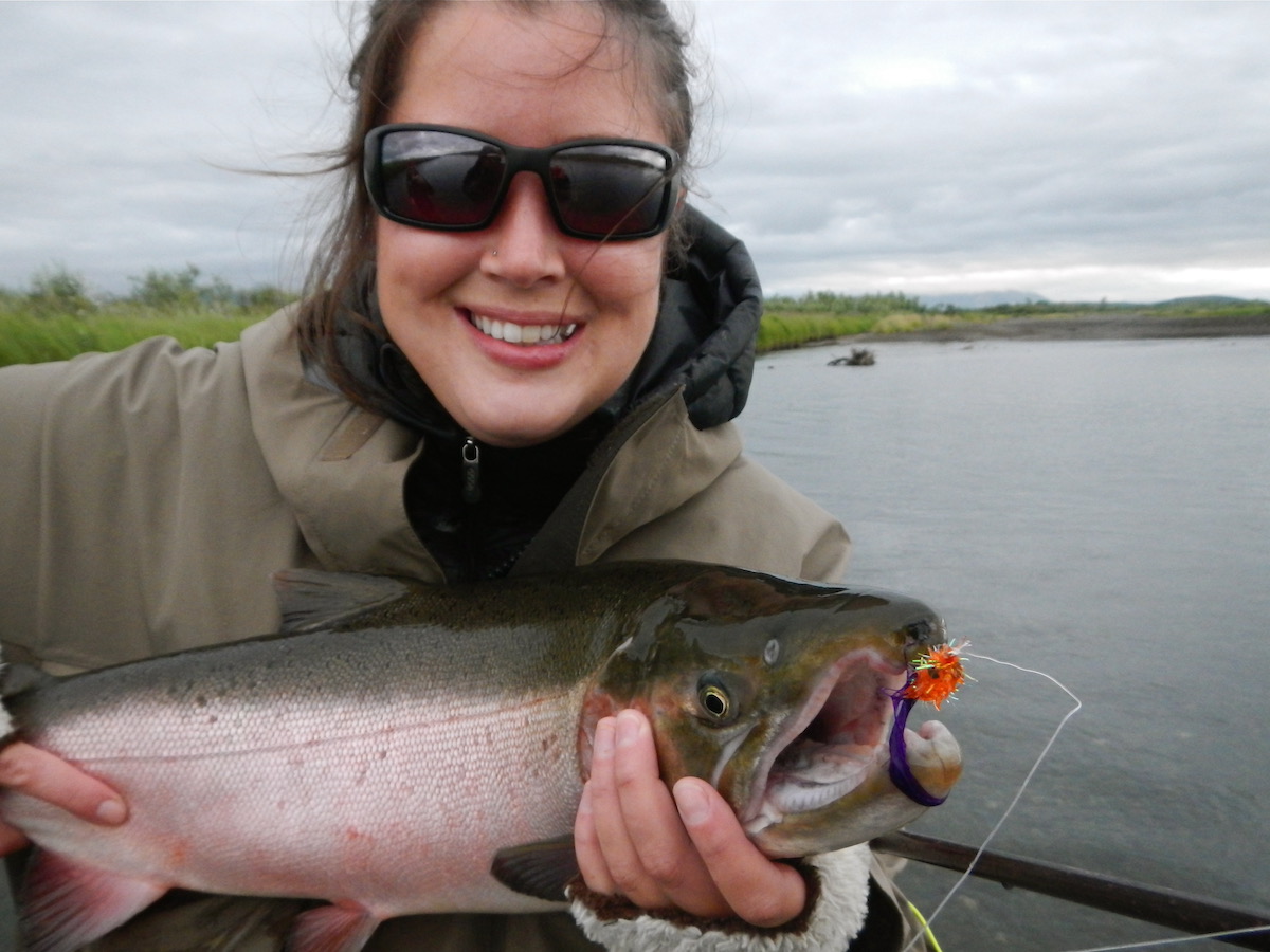 woman with silver salmon