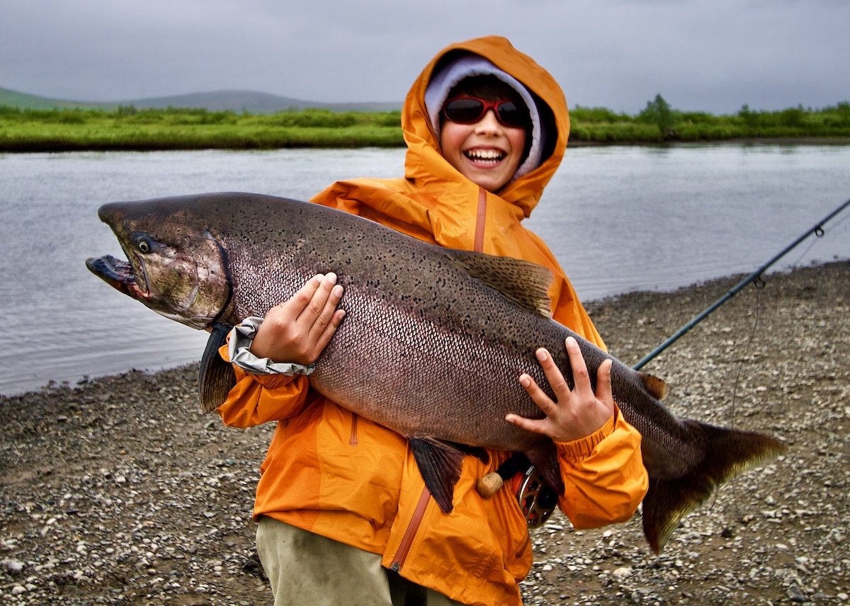 boy with king salmon