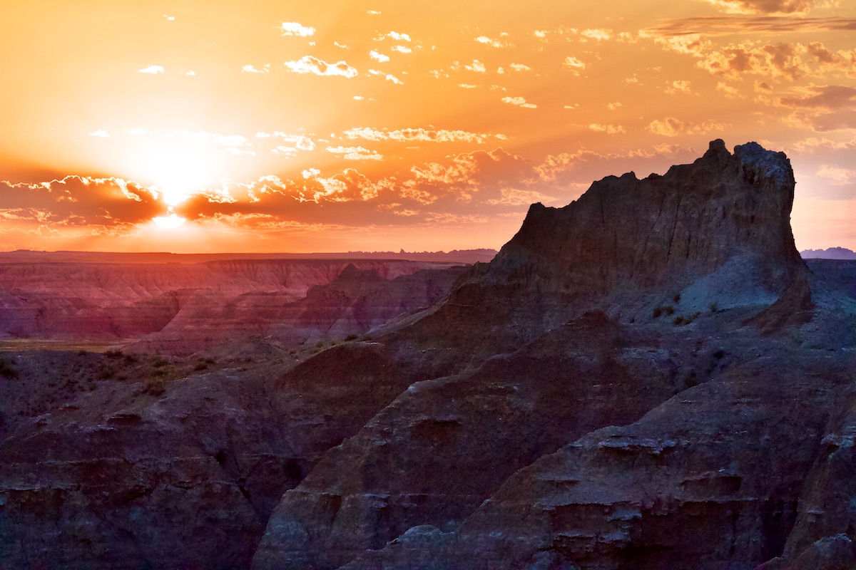 sunset in Badlands National Park