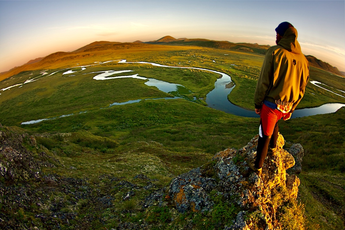 hiker on a mountain lookout